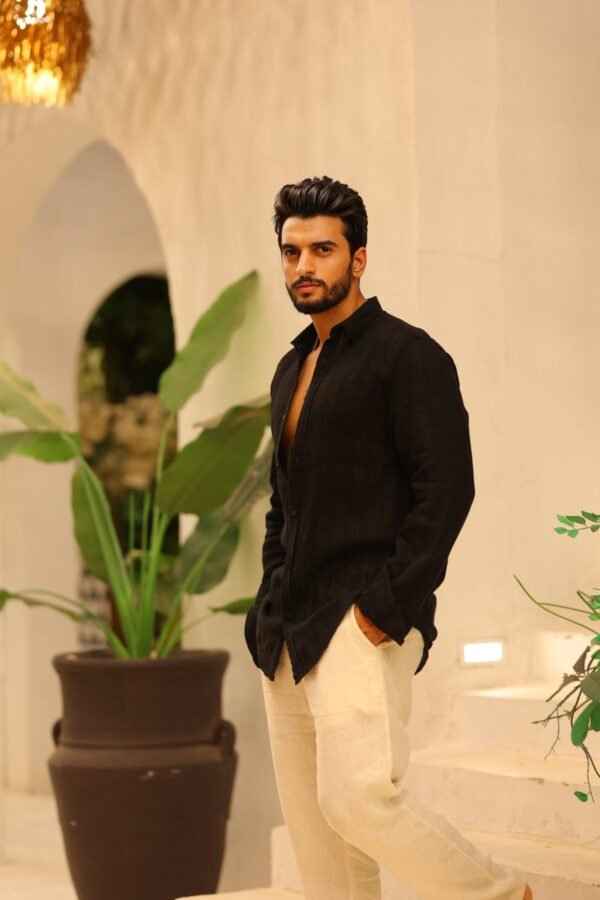 Men Regular Fit Solid Casual Shirt (Black) - Image 5